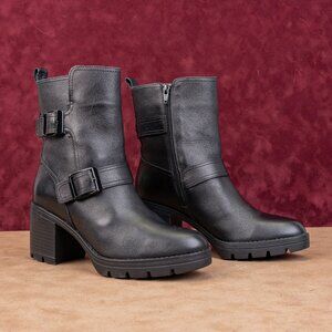 Naturalizer Women Vail Black Leather Moto Buckle Heel Ankle Boots sz 7.5
